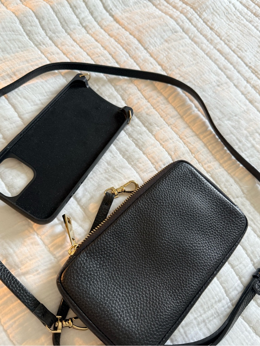 Bandolier Black Pebbled Leather Crossbody bag and Apple phone case - Picture 5 of 7